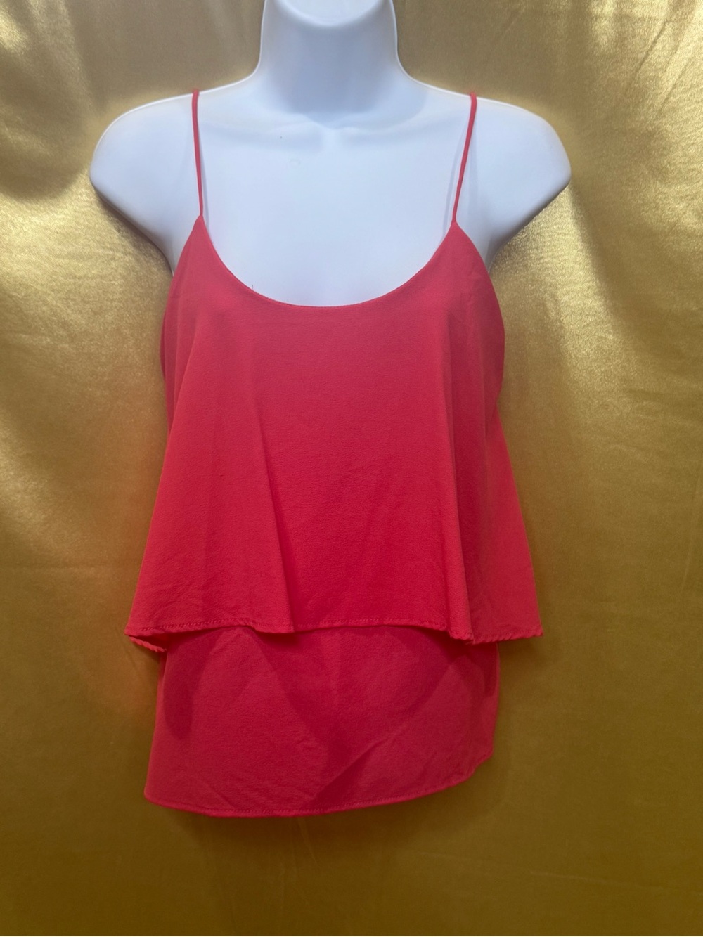 Paper Crane Coral Pink Tiered Layered Chiffon Cami Tank - Size M Made in USA
